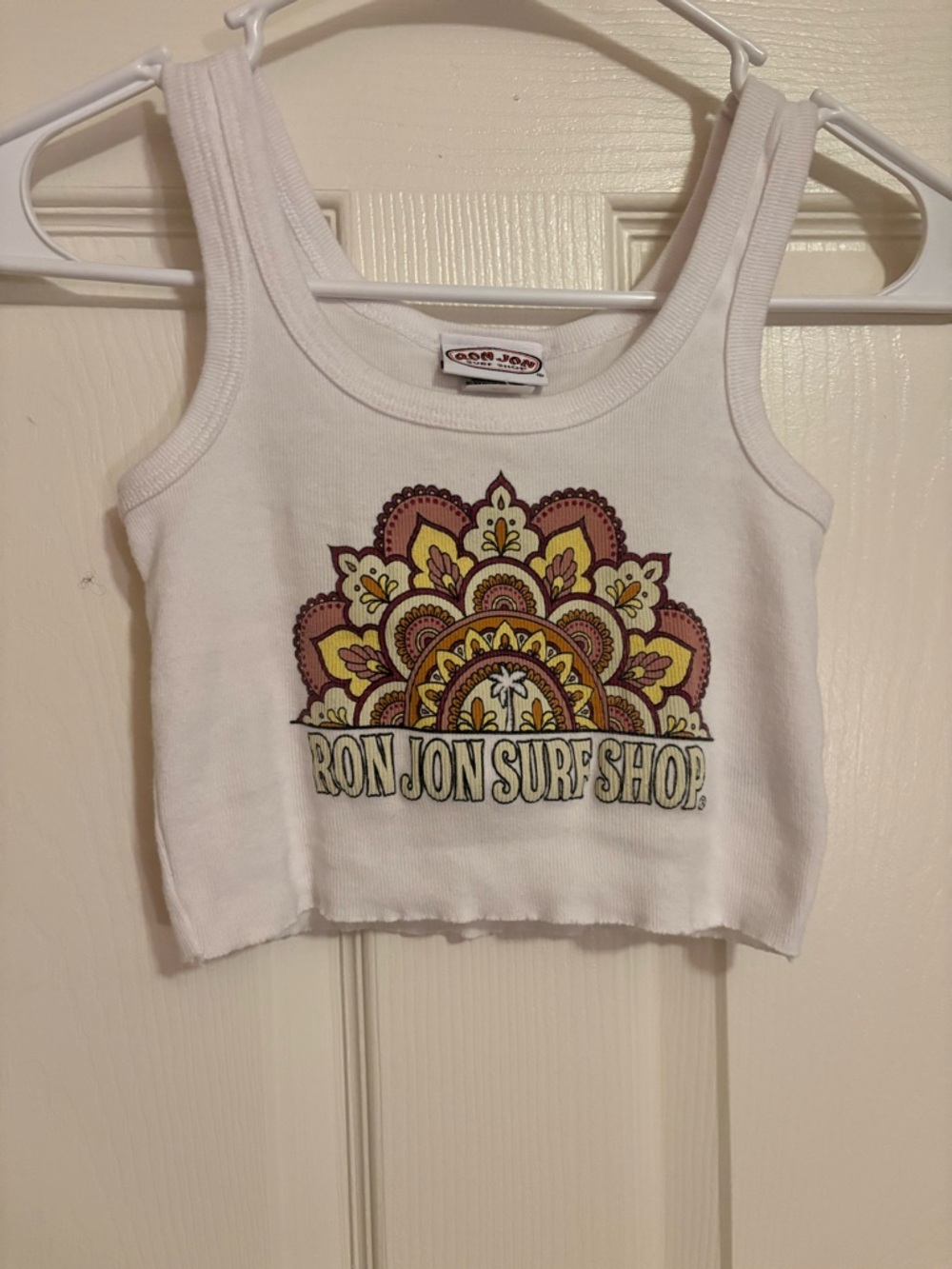 Ron Jon Surf Shop White Cropped Tank with Floral Mandala